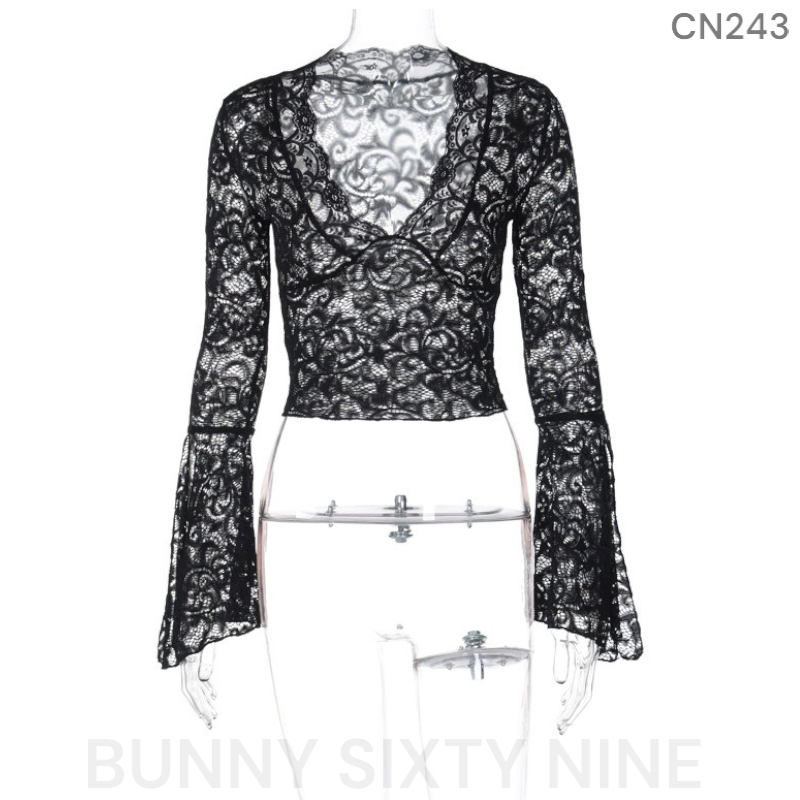 เสื้อลูกไม้ แขนยาว ซีทรู แขนกระดิ่ง รหัส CN243