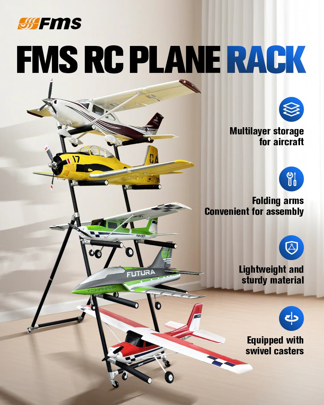 🔥 FMS RC PLANE RACK: สุดยอดแท่นวางสำหรับนักบิน RC ตัวจริง! 🚀 สามารถวางได้ถึง 5ลำ พับได้ มีล้อเลื่อน เคลื่อนย้ายสะดวก วัสดุแข็งแรง น้ำหนักเบา