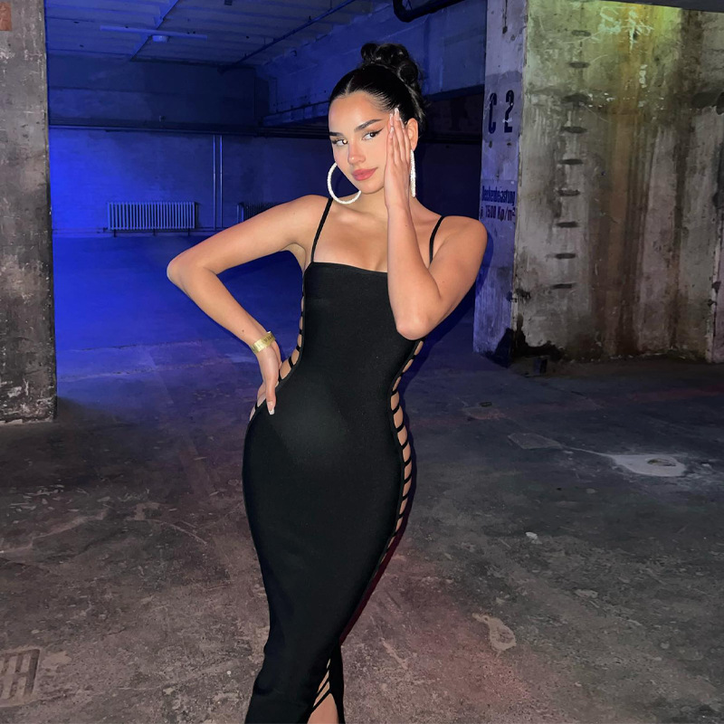 เดรสยาว สายเดี่ยว ถักข้าง แซ่บเวอร์ รหัส