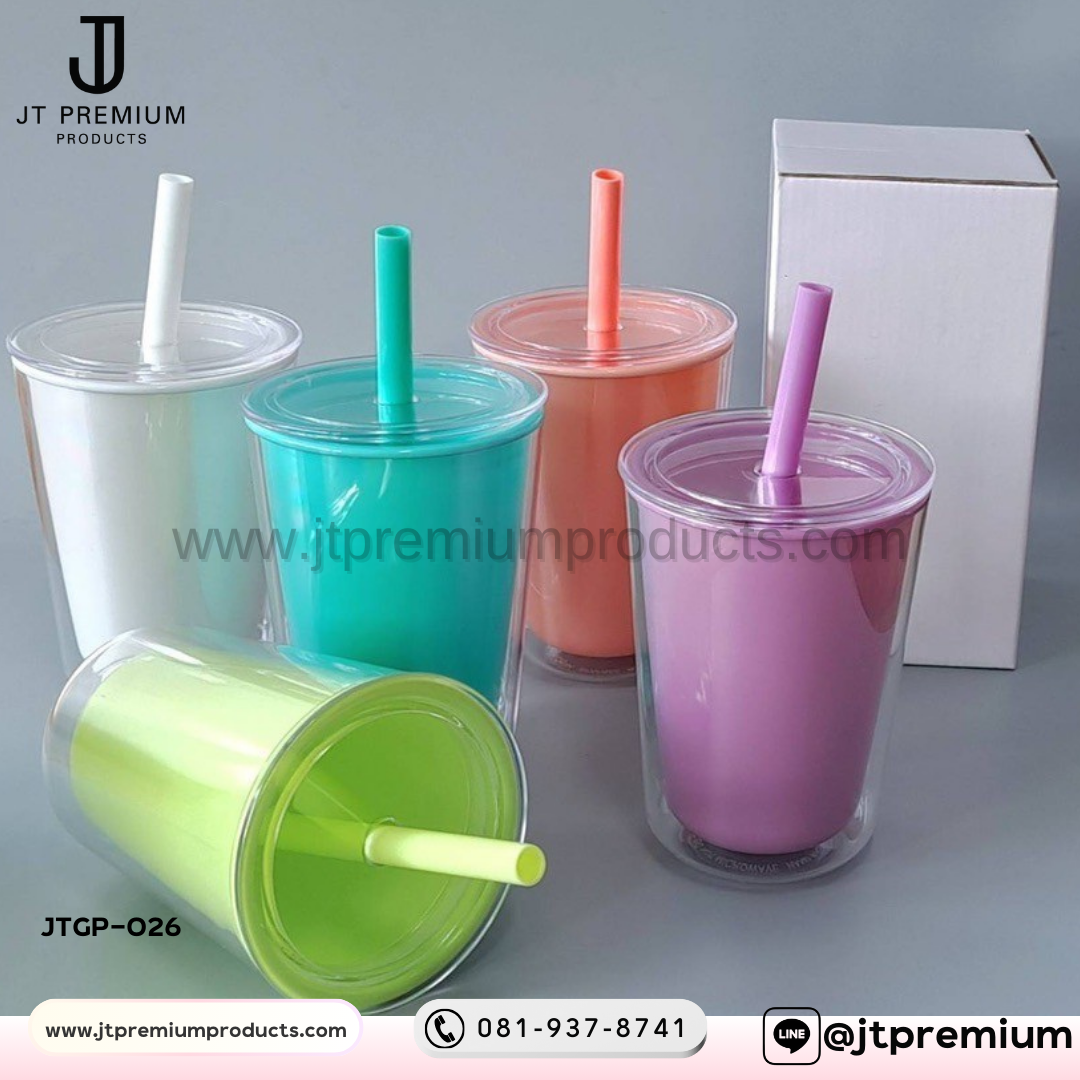 แก้วพลาสติกมินิมอลสองชั้น พรีเมี่ยม รุ่น JTGP-026