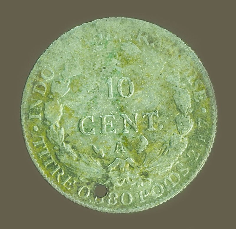 A5425 เหรียญอินโดจีน ฝรั่งเศส- อินเดีย ปี ค.ศ. 1931 ราคาหน้าเหรียญ 10 เซนต์ เนื้อเงิน 10.1