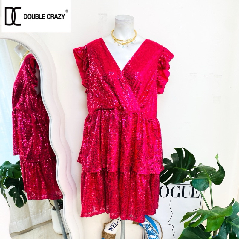 ไซด์ XXL แบรนด์ DC แท้ 100%🌸เดรส แต่งระบายชั้นๆ งานเกล็ดวิบวับ สีชมพูบานเย็น ใส่ออกงาน ทรงเข้ารูป เดรสออกงาน ชุดปาร์ตี้