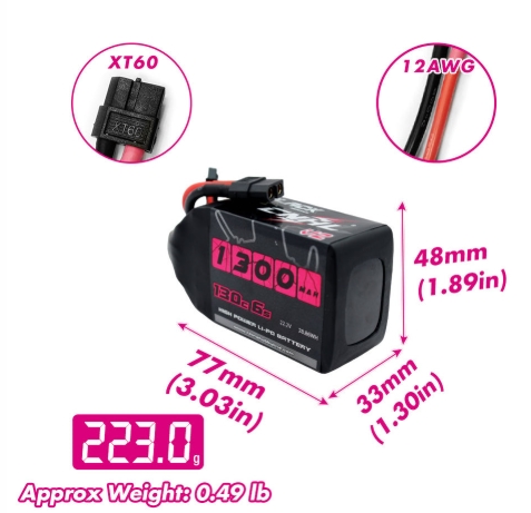 CNHL FPV Battery 22.2V 6S Speedy Pizza Series Pro & Black Series 1200-1500mAh 120C-150C Lipo with XT60 Plug