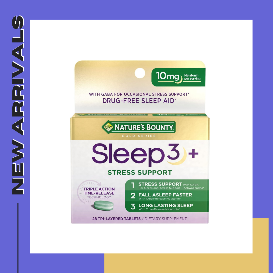 Nature's Bounty, Sleep3 Stress Support Melatonin10mg 28 Tri-Layered Tablets