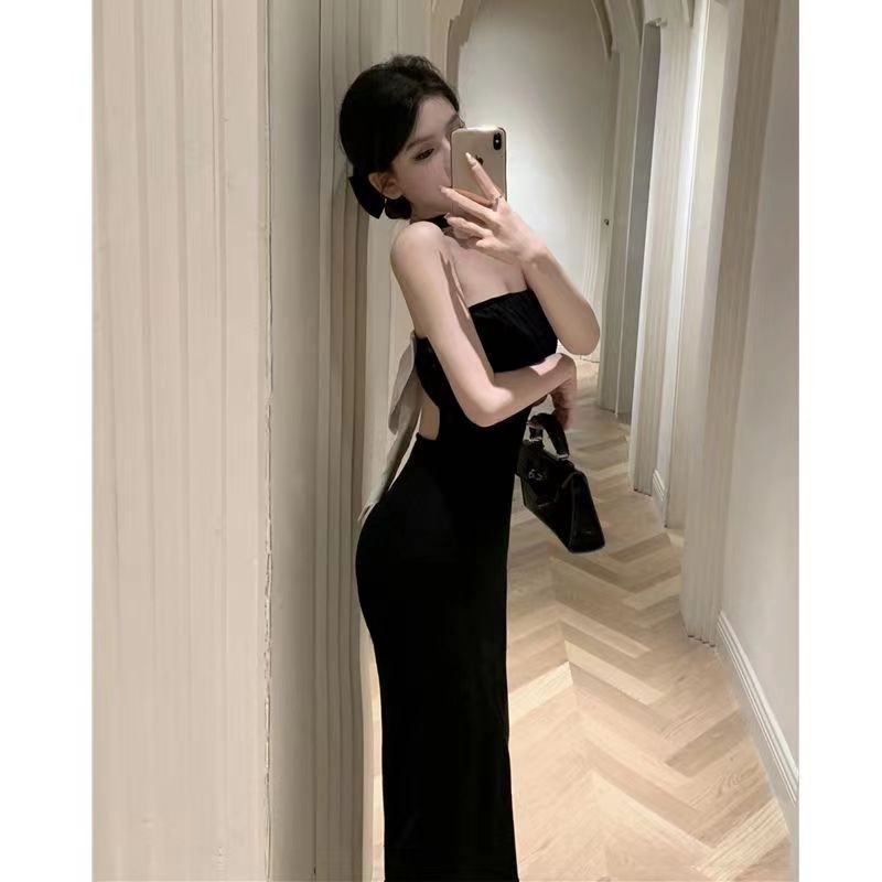 เดรสดำยาว โบว์หลัง รหัส CN2475