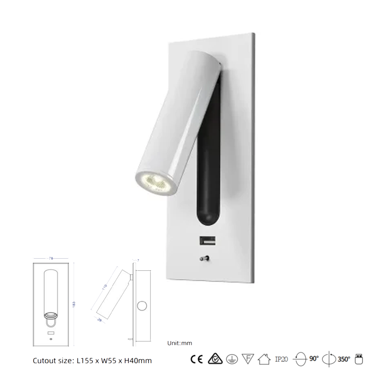 โคมไฟอ่านหนังสือติดผนัง Wall Reading Lamp Metal + Aluminium LED Cree 3W IP20 (KP035)