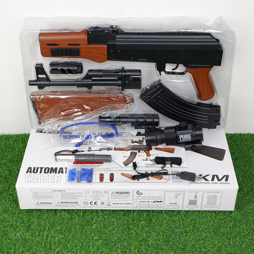 (19)AKM-47 ลายไม้ ปืนเจลไฟฟ้า ของเล่น ยิงรัวได้ ชักยิงได้