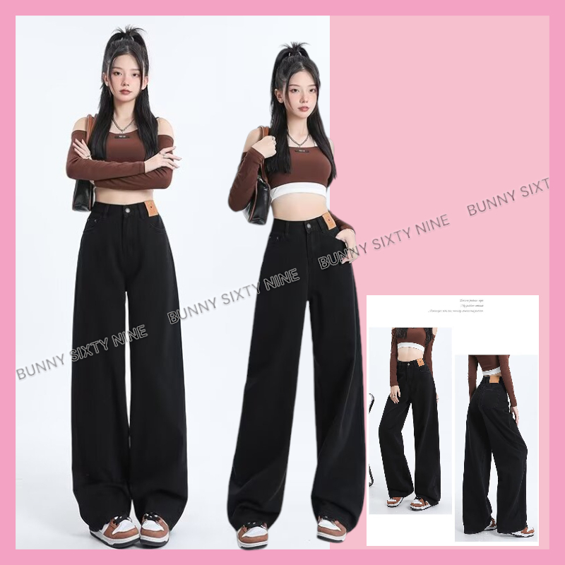 กางเกงยีนส์ สีดำ เอวสูง รหัส Y003