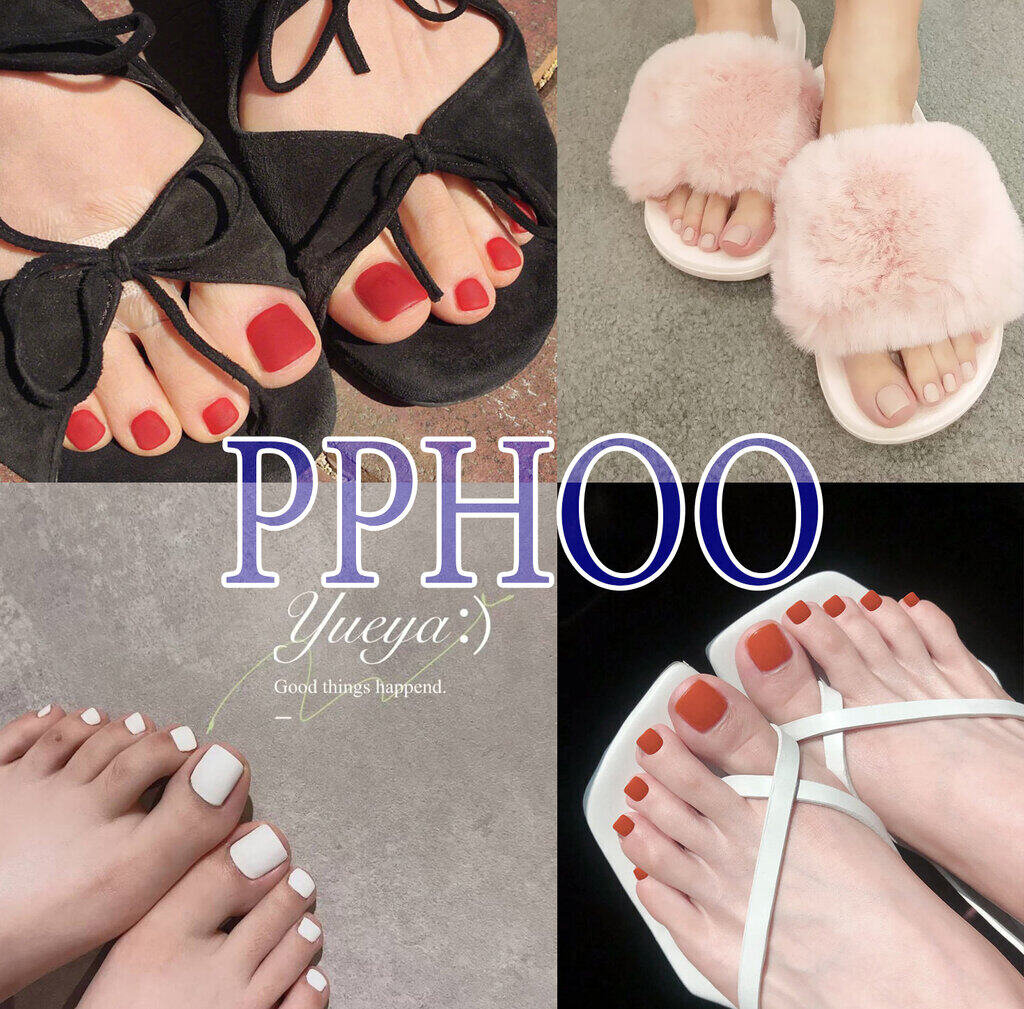 PPHOO✨ เล็บปลอม พร้อมส่ง เล็บเท้า สีพื้น ด้าน เล็บ 24 ชิ้น สำเร็จรูป กันน้ำ