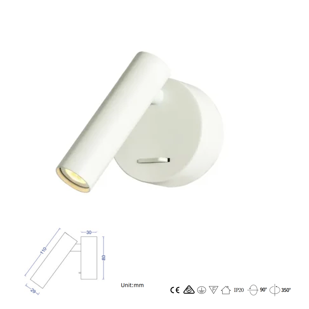 โคมไฟอ่านหนังสือติดผนัง Wall Reading Lamp Metal + Aluminium LED Cree 3W IP20 (KP021)