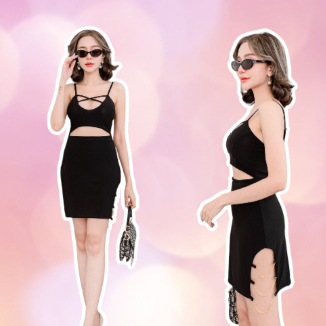 #สีดำ เดรส X หน้า ชุดPR ชุดปาร์ตี้ D524