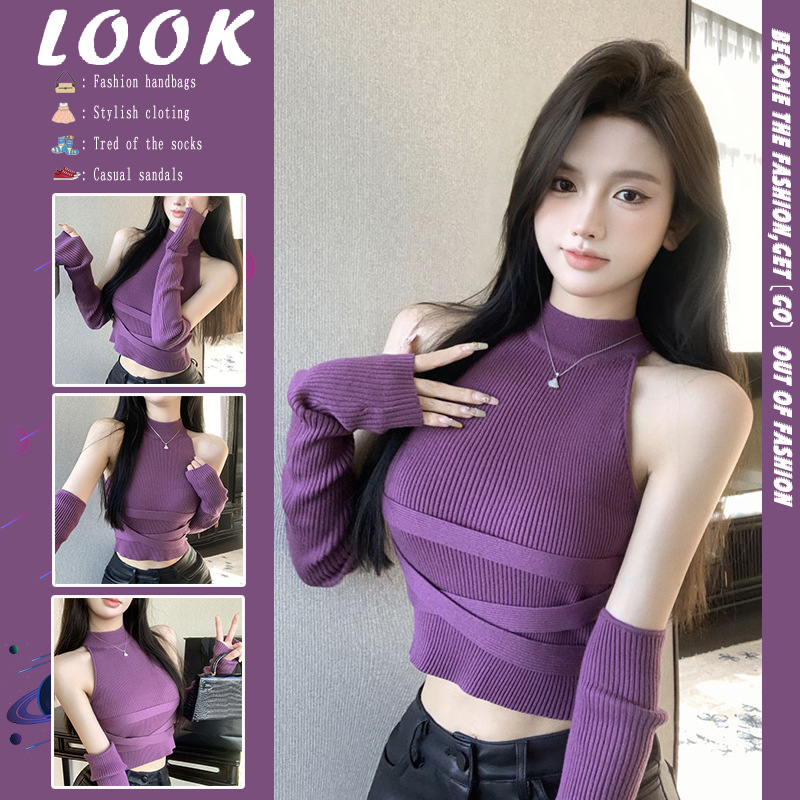 เสื้อครอป + ปลอกแขน สไตล์เกาหลี พร้อมส่งในไทย CN47201