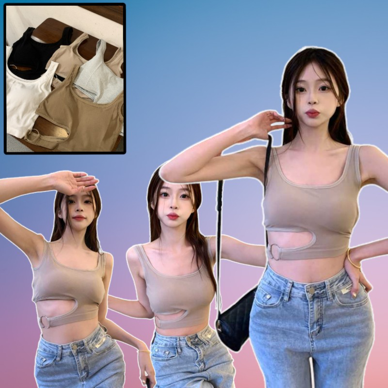 เสื้อครอป เสื้อยืด เว้าเอว เสริมฟองน้ำ SP047