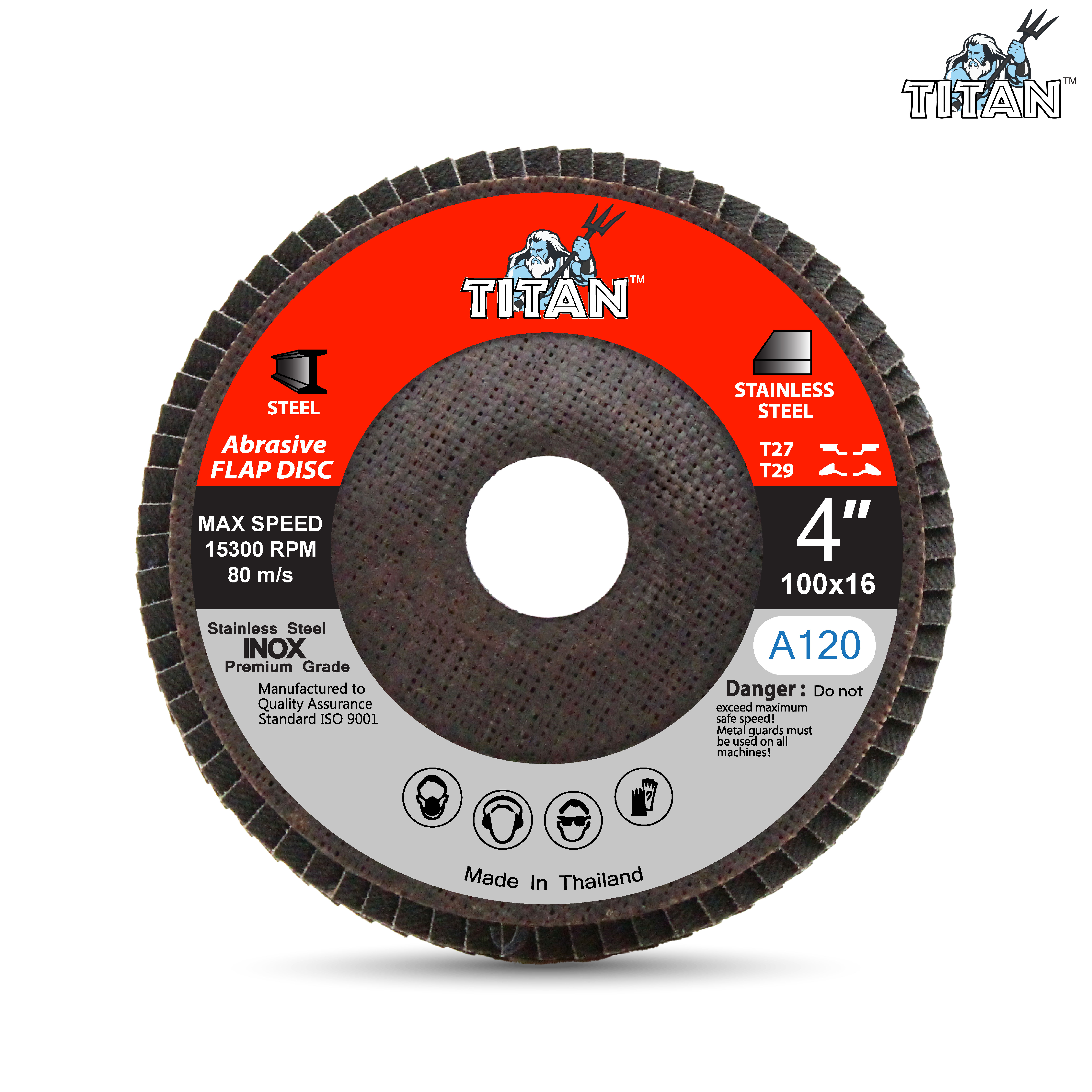 จานทรายหลังแข็ง(911) TITAN A120 100x16 mm.