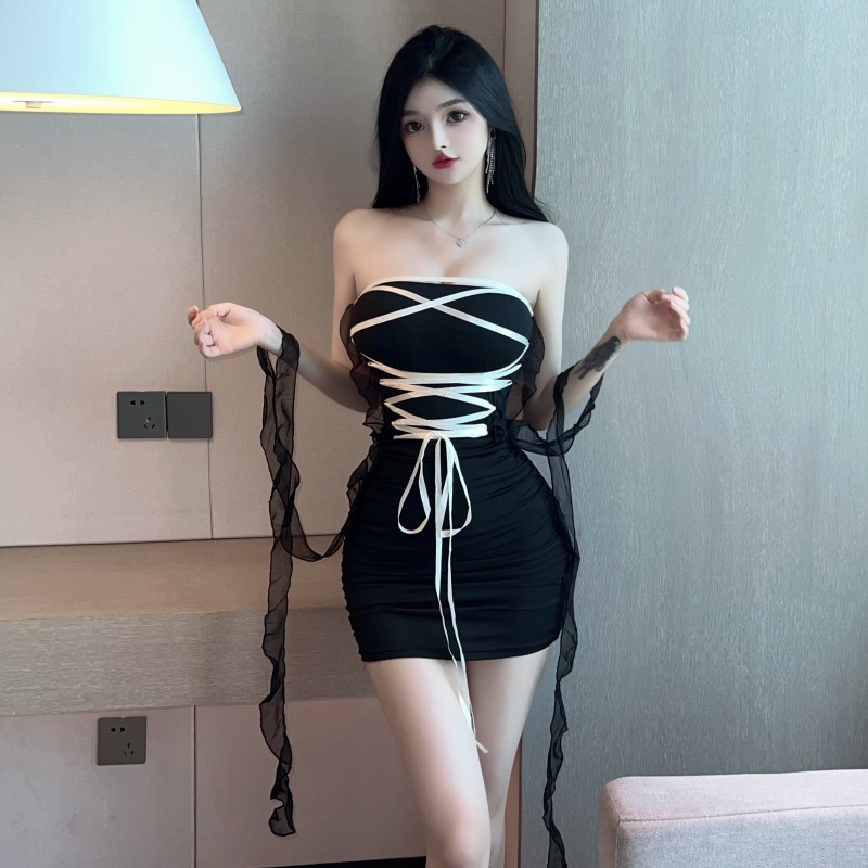 เดรสเกาะอก ถักเชื่อหน้า ฮาโลวีน X5340-P พร้อมส่ง