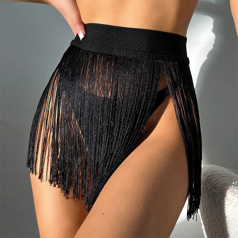 พร้อมส่ง กระโปรง ชุดว่ายน้ำ เอวสูง ประดับพู่ แฟชั่นชายหาด ใส่กันโป๊ SW449