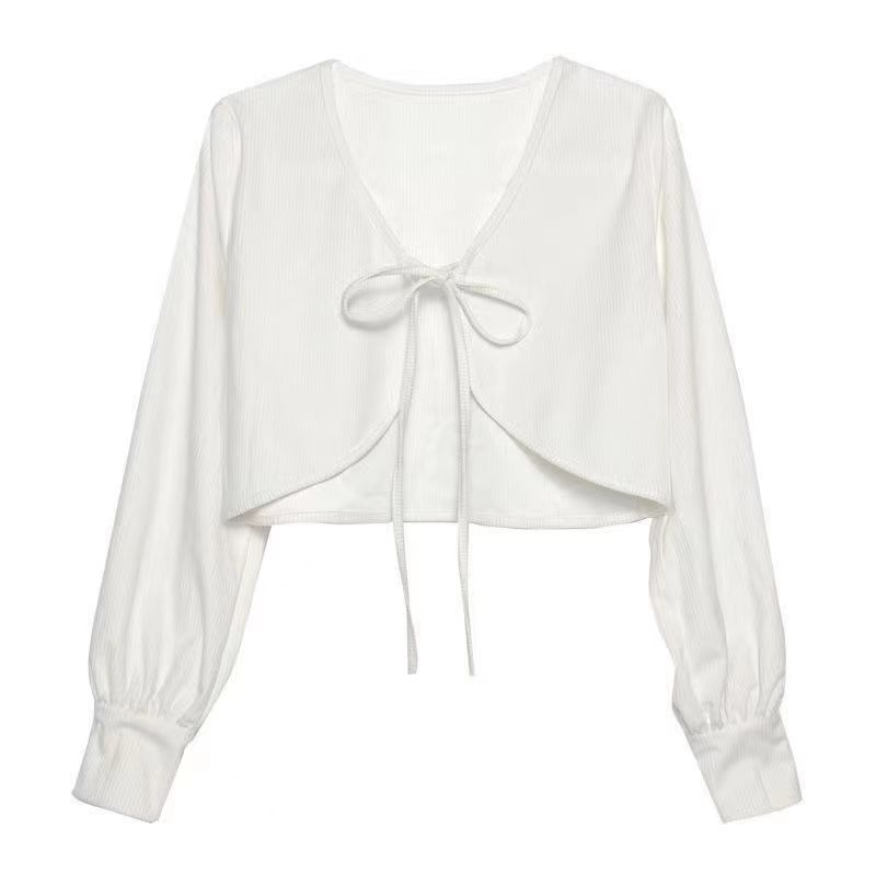 เสื้อแขนยาว เสื้อคลุม ผูกอก สีขาว CN1002
