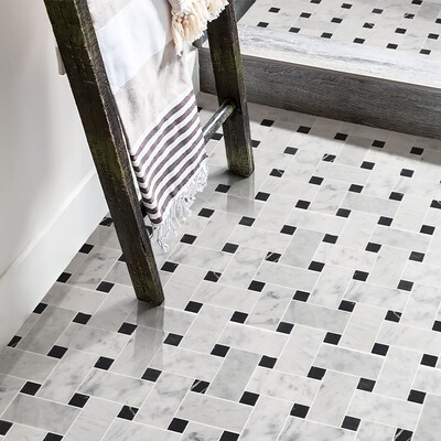 Strip Marble Tiles Floor (White Black)