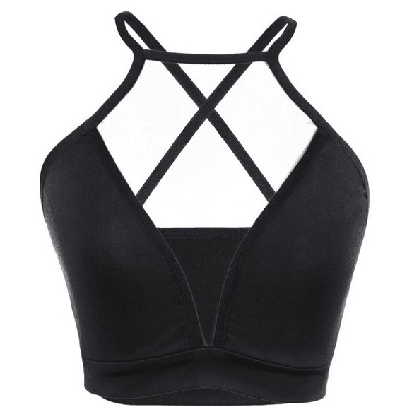 เสื้อครอป สายเดี่ยวไขว้หลัง สีดำ GB002