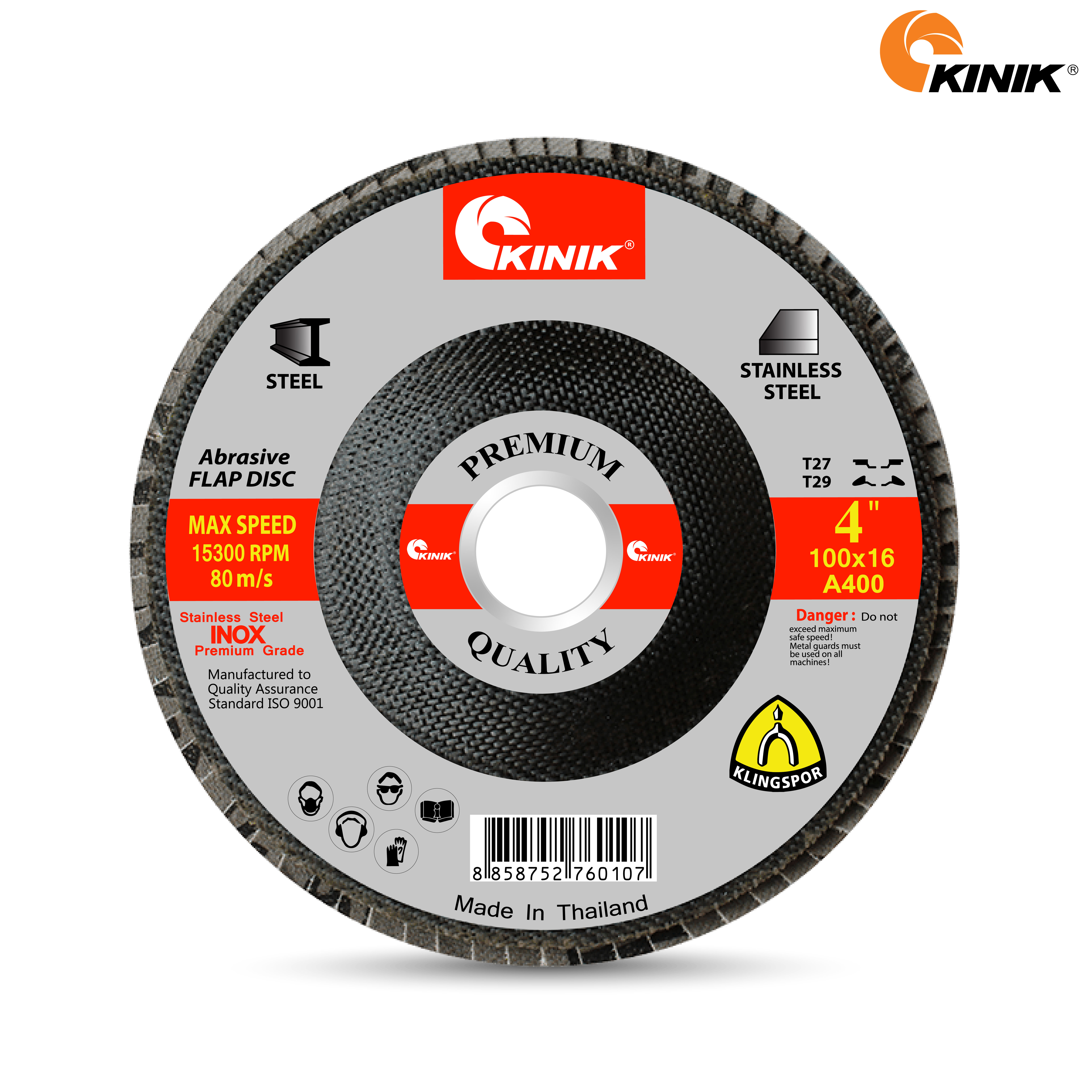 จานทรายหลังแข็ง(310) KINIK A400 100x16 mm.