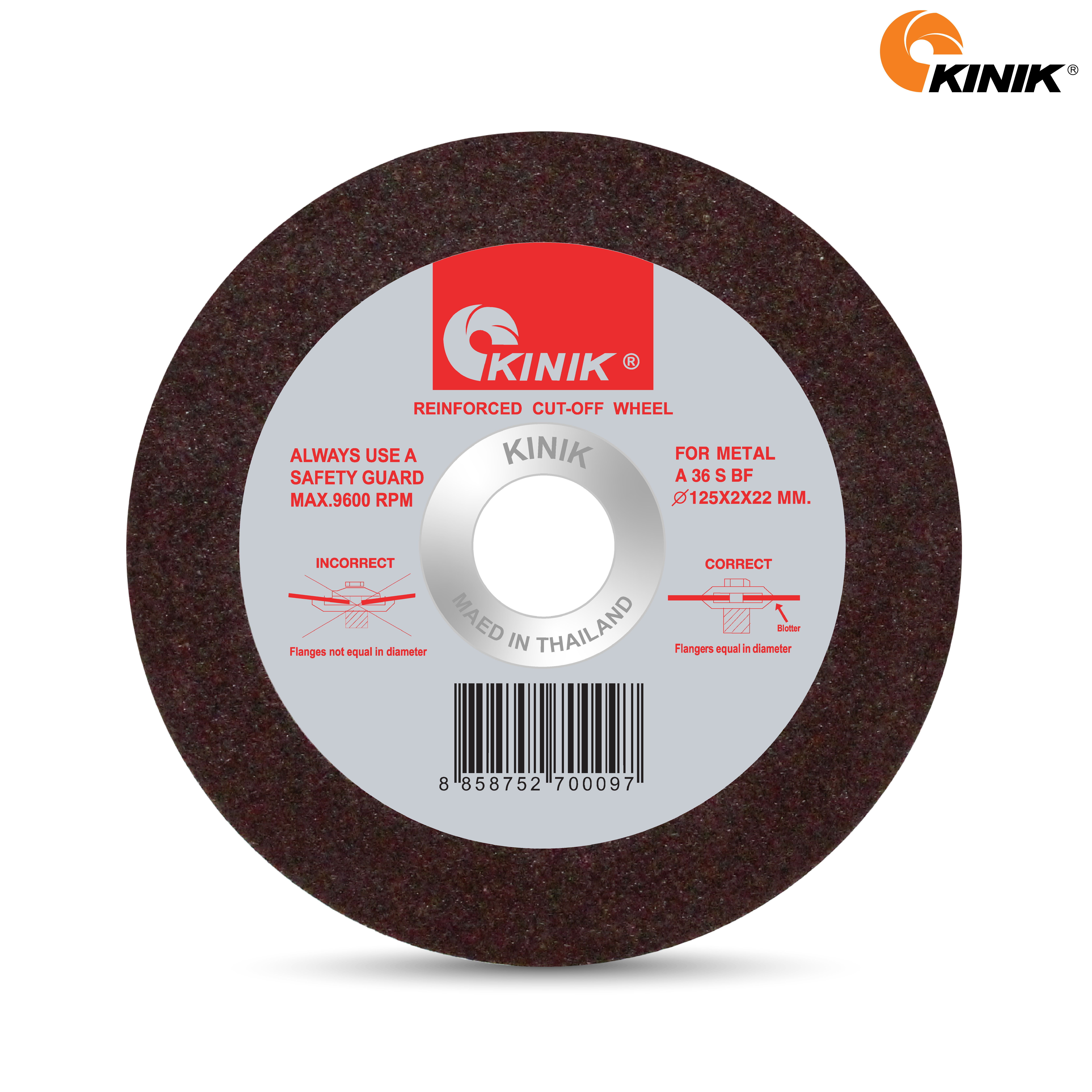 แผ่นตัดเหล็ก KINIK A36SBF30 125x2x22 mm.