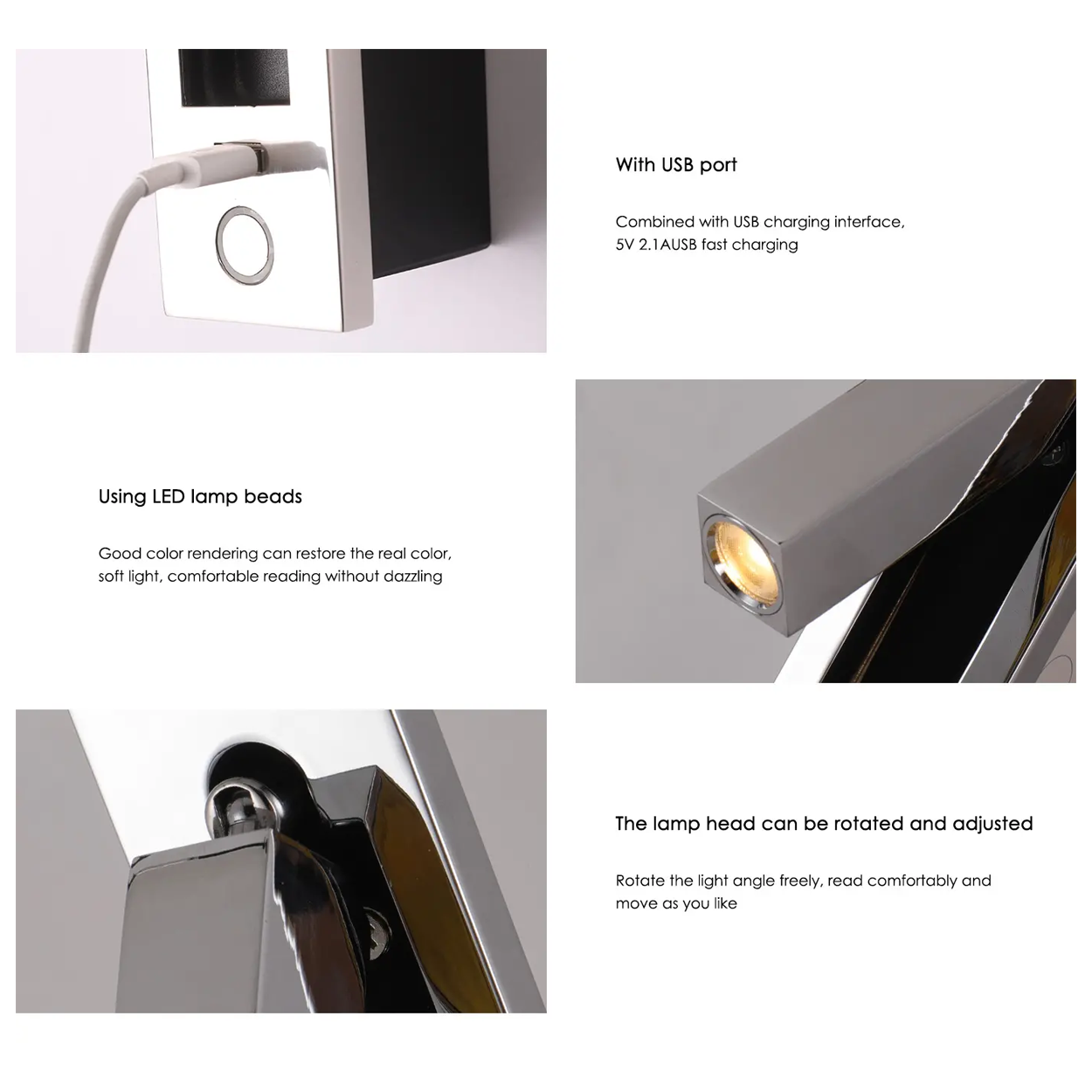 โคมไฟอ่านหนังสือติดผนัง Wall Reading Lamp Metal + Aluminium LED Cree 3W IP20 (KP017)
