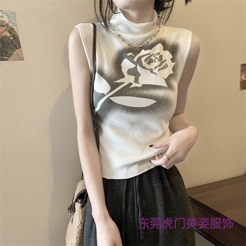 เสื้อยืดแขนกุด คอเต่า กุหลาบ CN825 พร้อมส่งในไทย