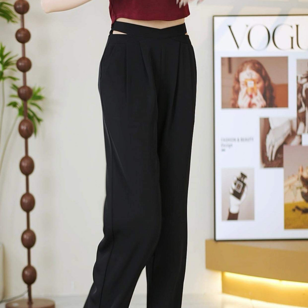 กางเกงขายาว ทรงขากระบอก แต่งเว้าเอว