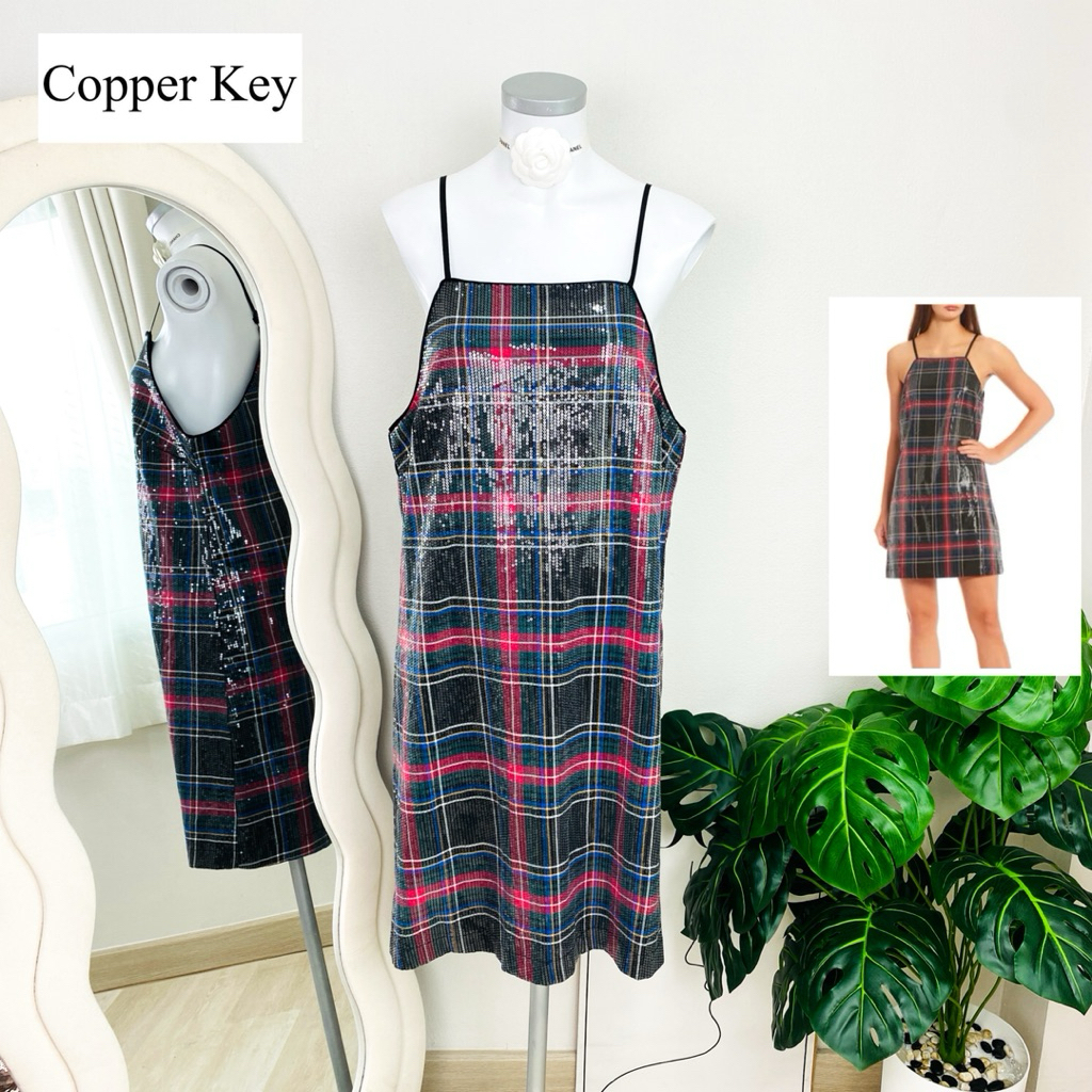 ไซด์ L-XL แบรนด์ COPPER KEY แท้ 100%🌸เดรส ลายสก็อต พลัสไซด์ งานเกล็ดวิบวับ สีใสใส่ออกงาน เดรสออกงาน ชุดปาร์ตี้