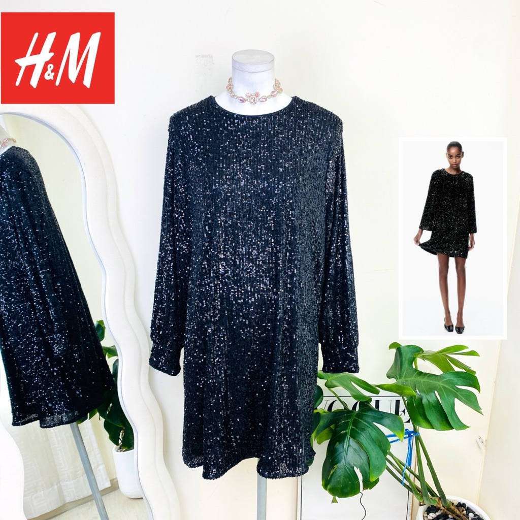 ไซด์ XL แบรนด์ H&N แท้ 100%🌸เดรส คลุมเข่า งานเกล็ดวิบวับ สีดำ ใส่ออกงาน ทรงเข้ารูป เดรสออกงาน ชุดปาร์ตี้