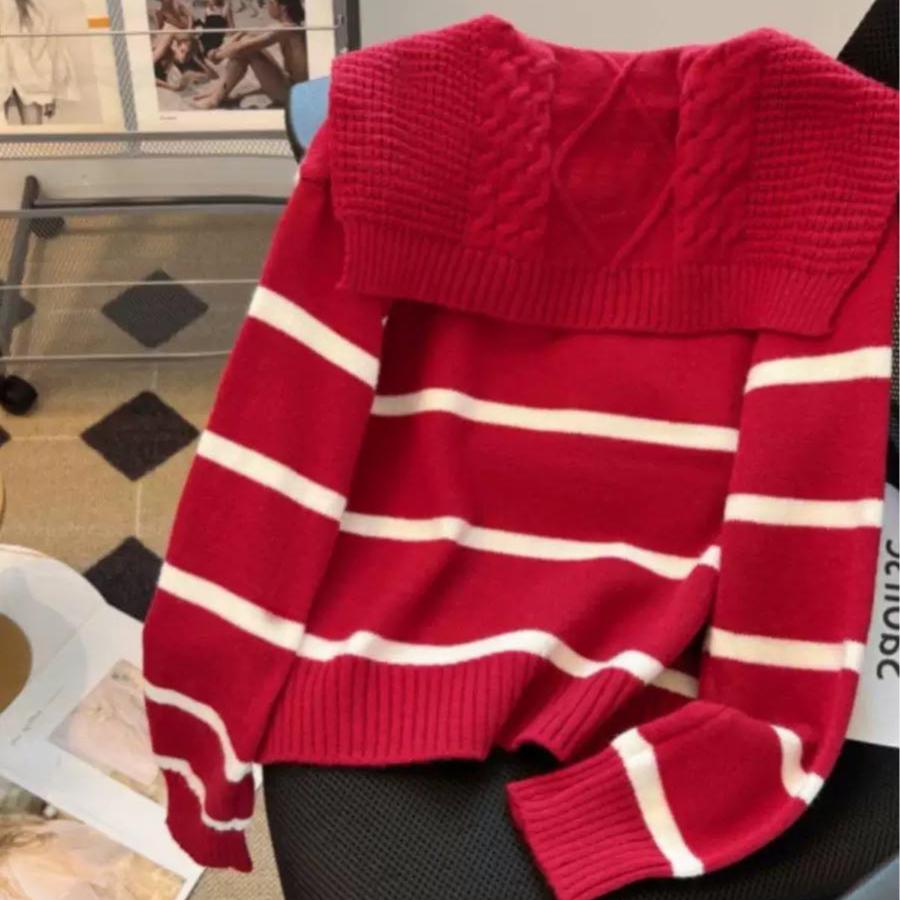 เสื้อไหมพรม สีแดง สไตล์เกาหลี รหัส A343