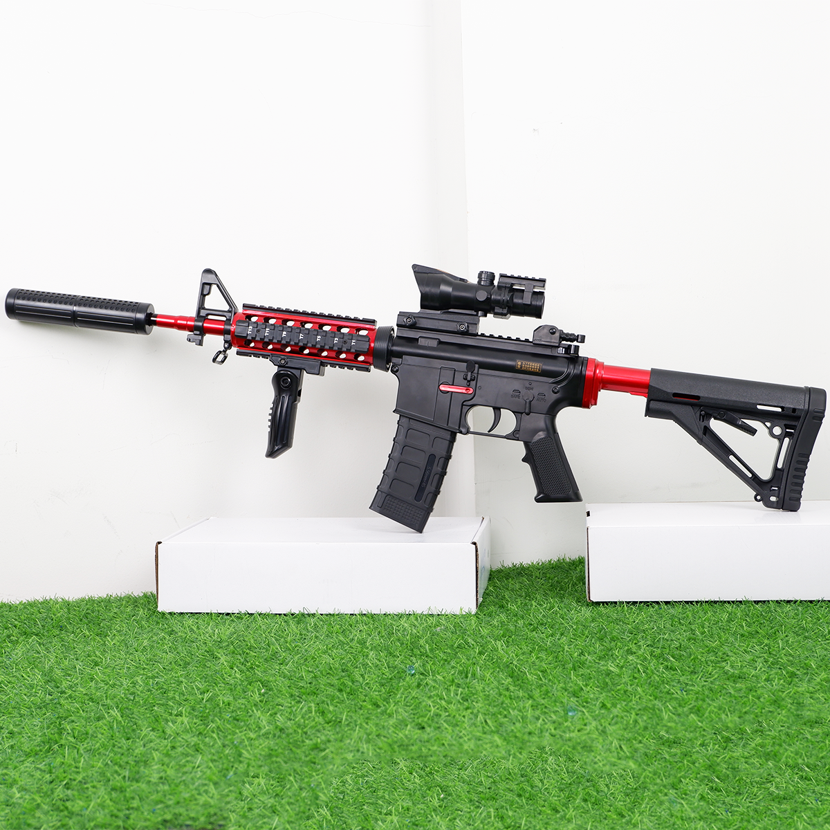 (24)M4A1 สีดำ แดง ตัวท็อป 200FPS ปืนเจลไฟฟ้า ของเล่น ยิงรัวได้ Semi Auto ได้