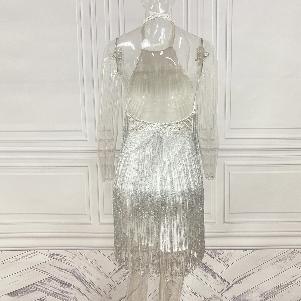 เดรสพู่ ขาววิ๊ง เดรสงานปาร์ตี้ เดรสออกงาน เดรสวิ๊ง LY3989