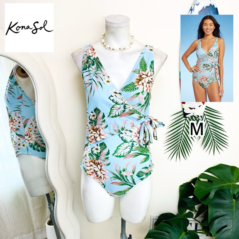 ไซด์ M แบรนด์ KONA SOL แท้ 100%🌸วันพีช ชุดว่ายน้ำ ผูกโบว์ข้าง One-piece ทะเล ชายหาด ลายดอกไม้ Beach summer ชุดปาร์ตี้