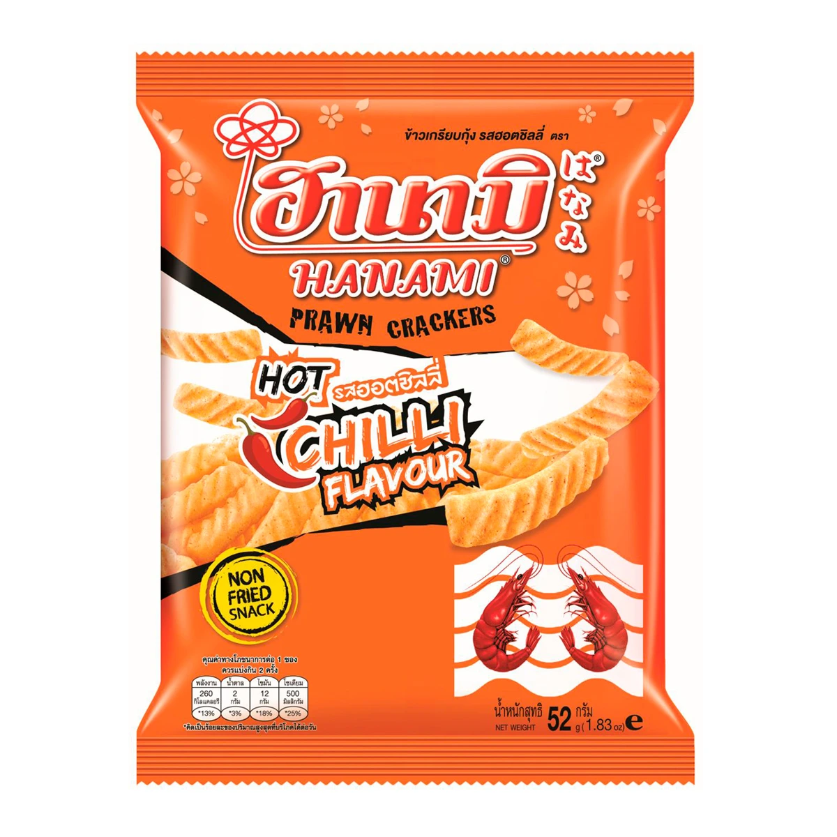 8852052111508 ฮานามิ ข้าวเกรียบกุ้ง รสฮอตชิลลี่ 52 ก.