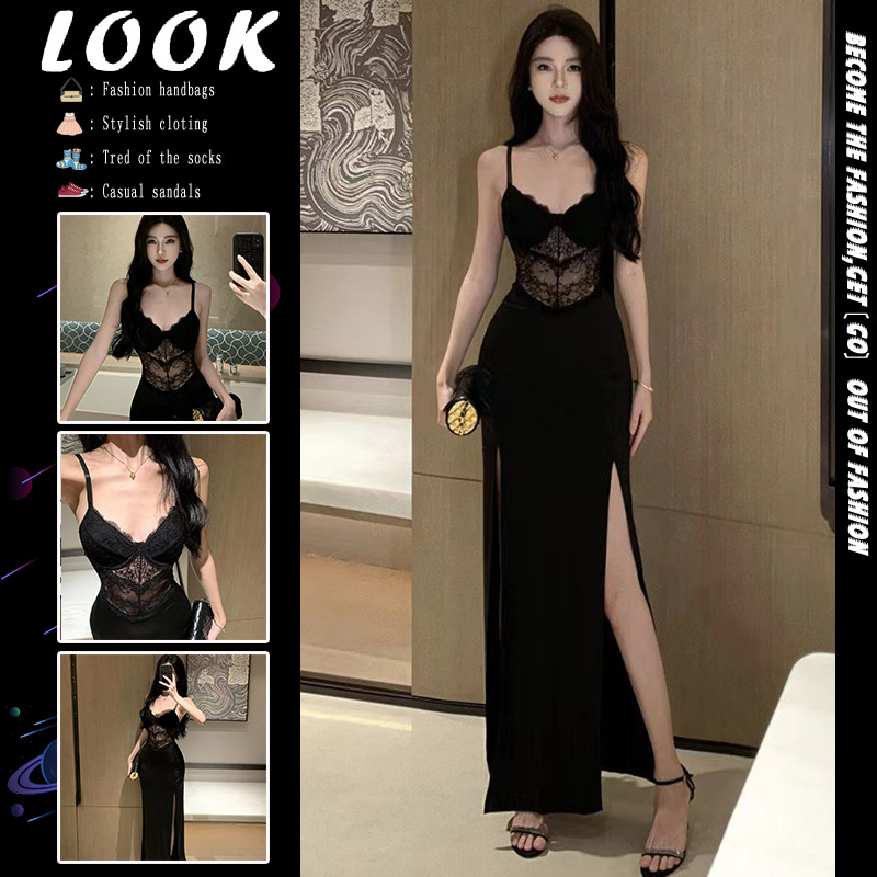 ชุดเดรสยาว สายเดี่ยว เสริมฟองน้ำ GB264 พร้อมส่งด่วนในไทย