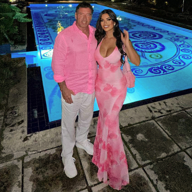 ชมพู เดรสยาว ดอกกุหลาบ เดรสสายเดี่ยว เซ็กซี่ GB420440