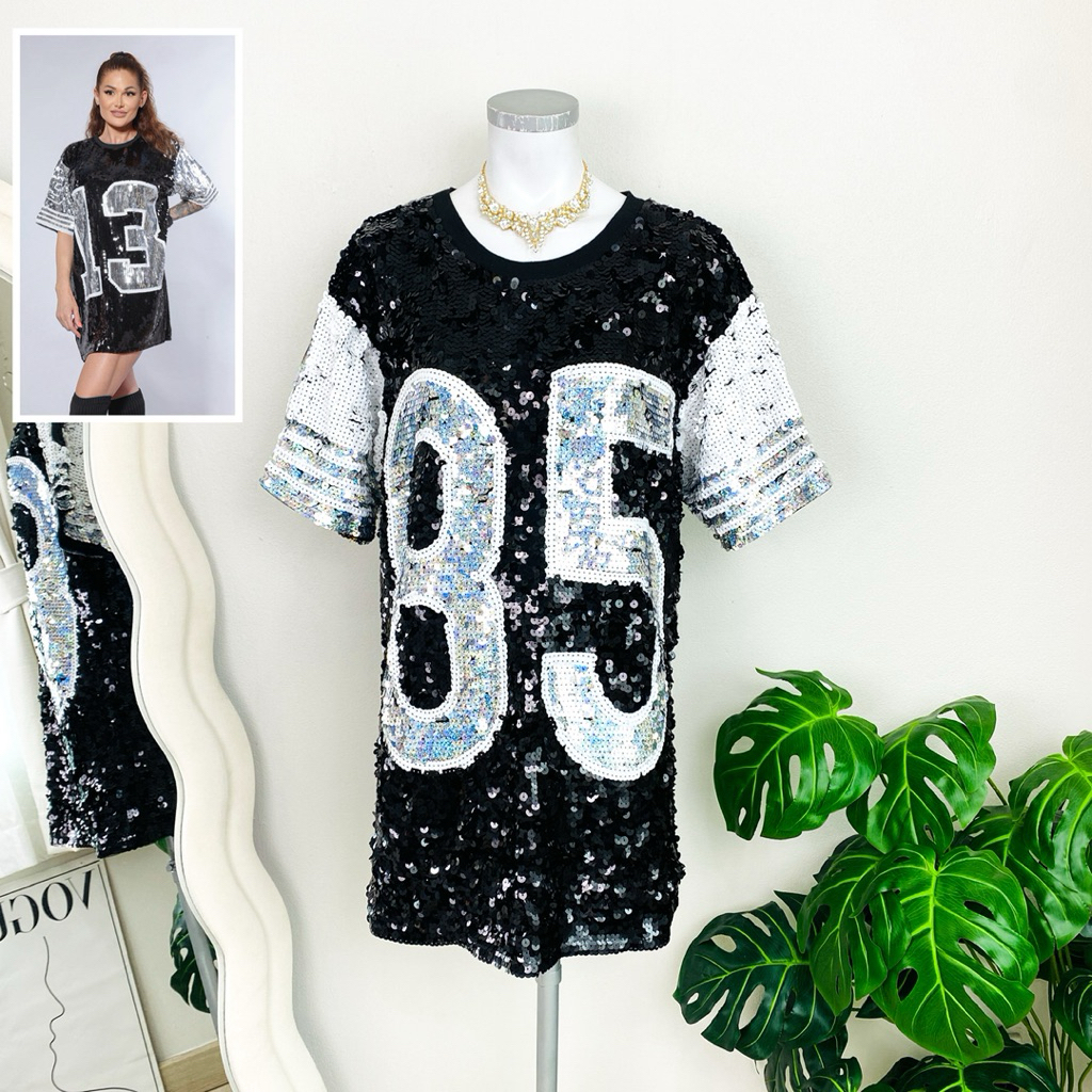 ไซด์ M-XL made in USA.🌸เดรส แนวสตรีท งานเกล็ดวิบวับ สีขาว/ดำ ใส่ออกงาน ทรงเข้ารูป เดรสออกงาน ชุดปาร์ตี้
