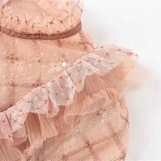 ชุดออกงาน ชมนู้ด เดรสแต่งระบาย แขนยาว รหัส LY999