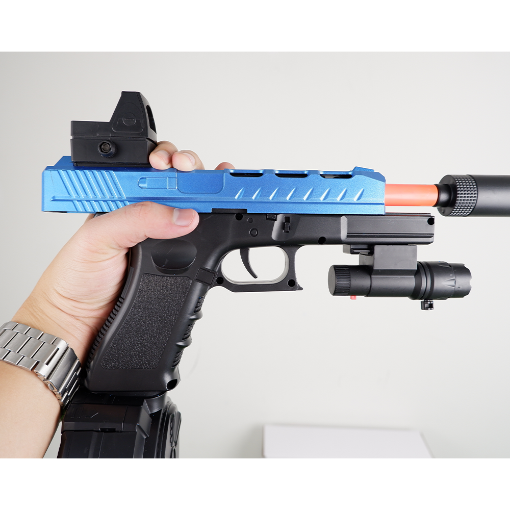 (11)GLOCK สีดำฟ้า ปืนเจลไฟฟ้า ของเล่น ยิงรัวได้ ชักยิงได้