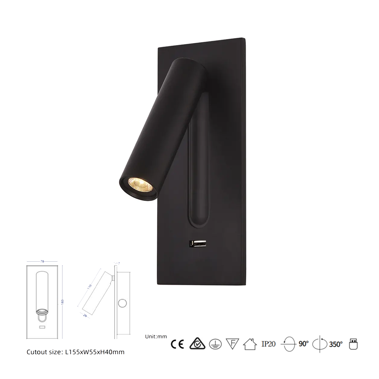 โคมไฟอ่านหนังสือติดผนัง Wall Reading Lamp Metal + Aluminium LED Cree 3W IP20 (KP036)