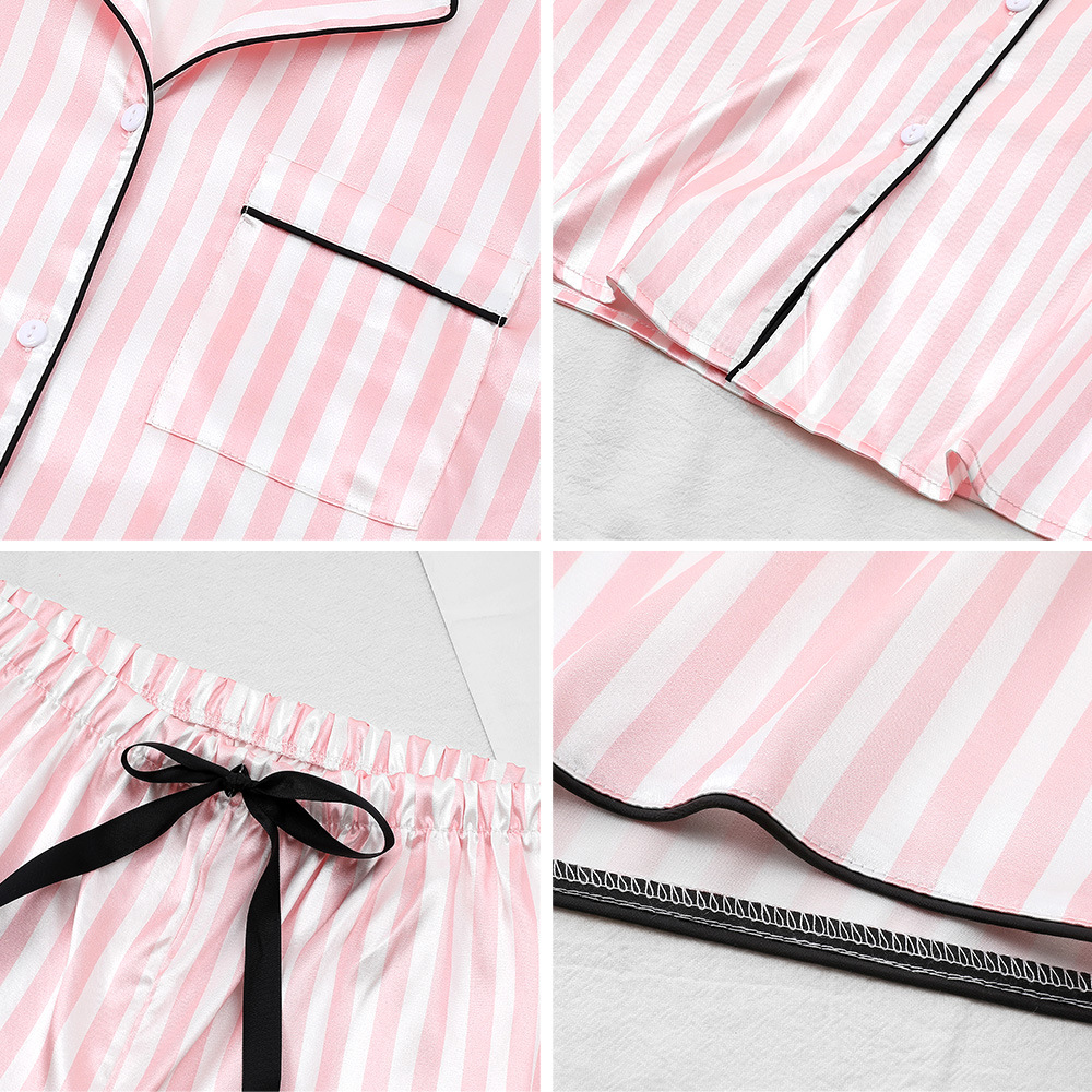 ชุดนอนซาติน ลายทาง เเขนสั้น-ขาสั้น รหัส SL067