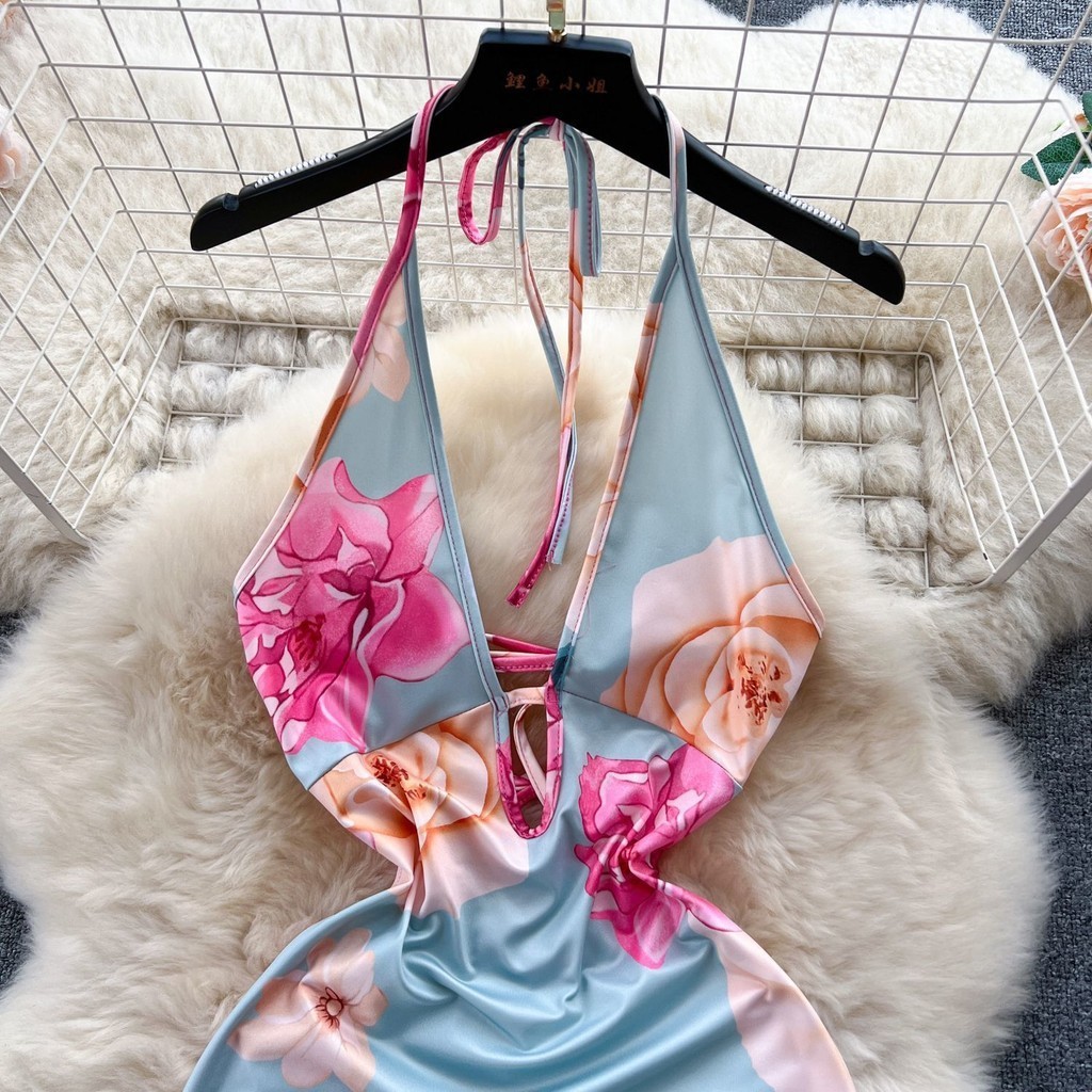 ลายดอก เดรสสายเดี่ยว ลายดอก รหัส CN2466