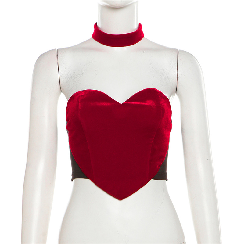 เสื้อครอป+โชเกอร์คอ ครอปหัวใจกำมะหยี่ CN41573