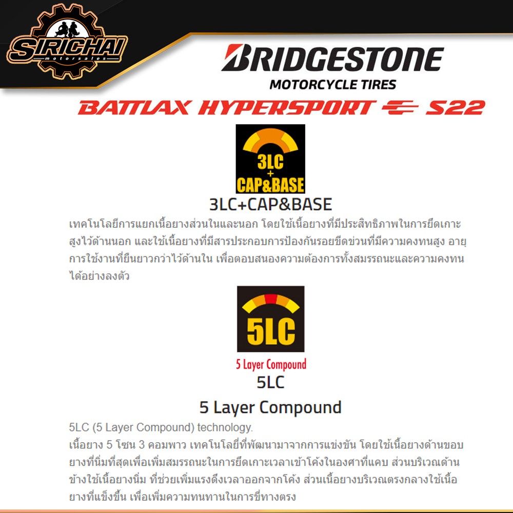 ฺBridgestone S22 ยาง สำหรับ R15 MT15 XSR MT03 R1 R6 / Ducati Monster / KTM / Triumph THRUXTON