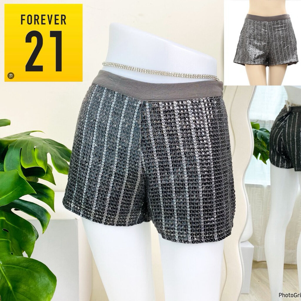 ไซด์ S-L แบรนด์ Forever21 แท้ 100%🌸กางเกง เอวสูง งานเกล็ดวิบวับ สีเทา ใส่ออกงาน ชุดออกงาน ชุดปาร์ตี้(vip14)