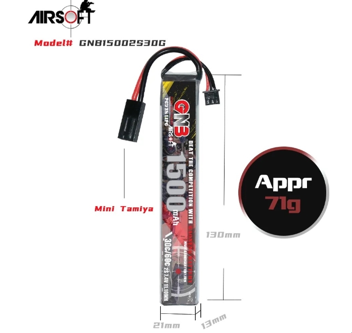 AirSoft Battery GAONENG GNB 2S 7.4V 1000mAh - 1500mAh 30C Mini Tamiya Plug แบบรวมเซล และ แบบแยกเซล