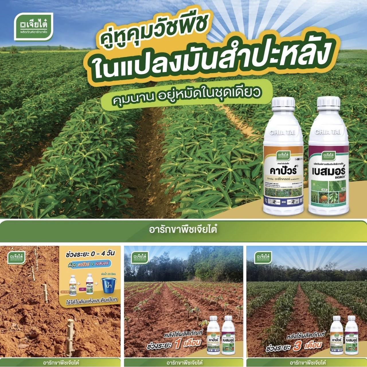 ชุด คุมมัน คุมนาน อยู่หมัดในชุดเดียว เบสมอร์ ขนาด 1 ลิตร + คาปัวร์ ขนาด 4 ลิตร ของเจียใต๋ #ใช้ในแปลงมันสำปะหลัง