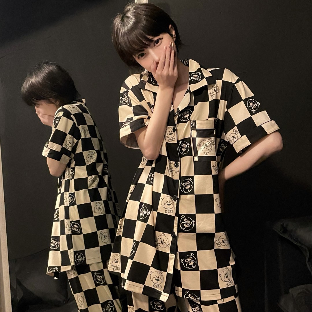 ชุดนอน ขายาว ตารางหมี SL028