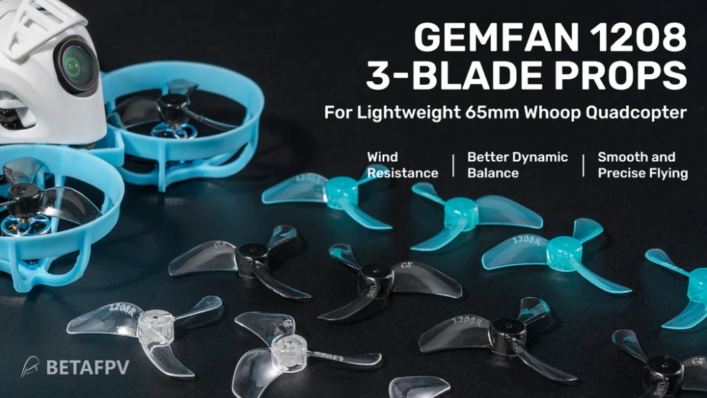 Gemfan 1208 3-blade Propellers(1.0mm Shaft) 1ถุง 12ใบ ใบพัดสำหรับโดรน 65มิล